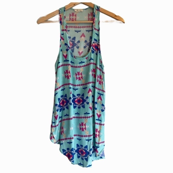 Everly Blue pink Aztec style print Sleeveless Top - Picture 1 of 5